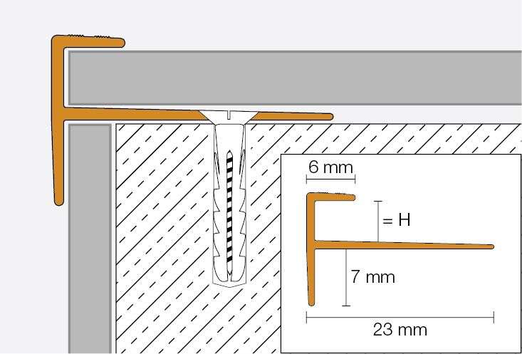 Profil de finition des chants de sols souples en escalier SCHLÜTER VINPRO-STEP en aluminium chromé anodisé brossé L. 250 cm x H. 5 mm