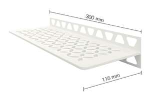 Tablette d'angle rectangulaire SCHLÜTER SHELF-W-S1 D5 - design Floral - en aluminium finition structurée blanc brillant mat L. 300 x l. 115 mm