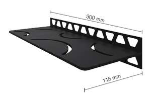 Tablette d'angle rectangulaire SCHLÜTER SHELF-W-S1 D6 - design Curve - en aluminium finition structurée noir graphite mat L. 300 x l. 115 mm