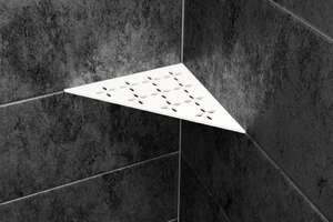 Tablette d'angle triangulaire SCHLÜTER SHELF-E-S1 D5 - design Floral - en aluminium finition structurée blanc brillant mat L. 210 x l. 210 mm