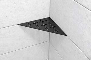 Tablette d'angle triangulaire SCHLÜTER SHELF-E-S1 D5 - design Floral - en aluminium finition structurée noir graphite mat L. 210 x l. 210 mm