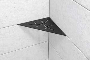 Tablette d'angle triangulaire SCHLÜTER SHELF-E-S1 D6 - design Curve - en aluminium finition structurée noir graphite mat L. 210 x l. 210 mm