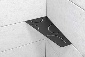 Tablette d'angle rectangulaire SCHLÜTER SHELF-E-S3 D6 - design Curve - en aluminium finition structurée noir graphite mat L. 295 x l. 154 mm