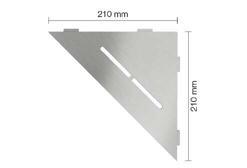 Tablette d'angle triangulaire SCHLÜTER SHELF-E-S1 D7 - design Pure - en acier inoxydable brossé L. 210 x l. 210 mm