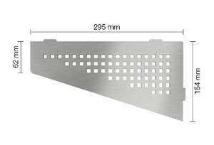 Tablette d'angle rectangulaire SCHLÜTER SHELF-E-S3 D3 - design Square - en acier inoxydable brossé L. 295 x l. 154 mm