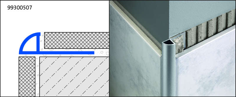 Profilé de finition arrondi pour murs et sols en aluminium DURONDELL L. 2,5 m x H. 8 mm argent