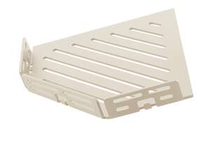 Tablette d'angle pentagonale avec rebords et crochets DURAL TI-SHELF TSAC80LM2+ pour pose dans le joint de faïence - aluminium thermolaqué structuré - Sable 8005 - 20 x 20 cm x 9,5 x 14,5 x 9,5 cm x Ep. 2 mm