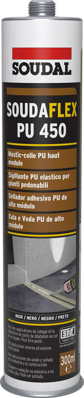 Mastic-colle en polyuréthane élastique SOUDAFLEX PU450 noir - Cartouche de 300 mLi