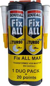 LOT DE 2 X 290 ML Fix ALL "TURBO" BLANC