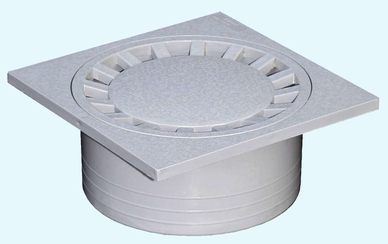 Siphon de cour anti-choc sortie verticale en PVC gris - 15x15 cm