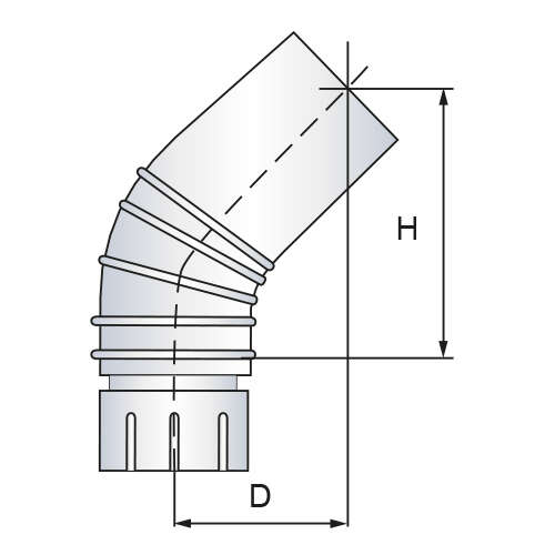 Coude plissé à 45° pour le dévoiement dans le conduit de raccordement acier émaillé noir mat Diam. 130 mm