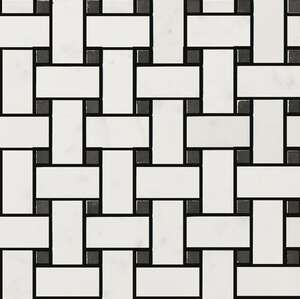 Mosaïque en grès cérame à masse colorée effet marbre ITALGRANITI LUX EXPERIENCE Statuarietto Basquetwave Fade, plaque L. 30 x l. 30 cm x Ép. 9 mm