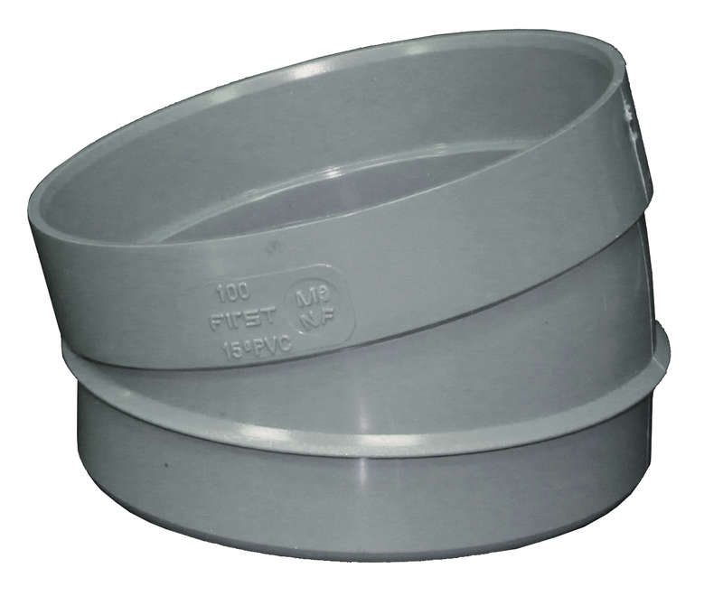 Secteur de coude 15° mâle - femelle en PVC gris - Diam. 100 mm