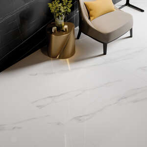 Carrelage pour sol/mur intérieur en grès cérame à masse colorée effet marbre MIRAGE JEWELS BIANCO STATUARIO finition poli brillant L. 120 x l. 120 x Ép. 0,9 cm - Rectifié