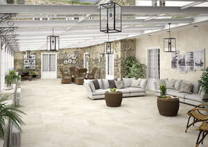 Carrelage pour sol/mur intérieur en grès cérame effet pierre ROCERSA AXIS Cream L. 60 x l. 60 cm x Ép. 10 mm - Rectifié