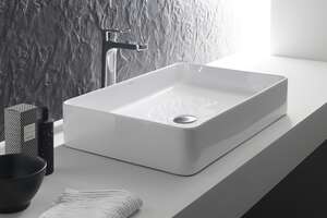 Vasque à poser carrée JS AQUATOP NILO L. 605 x l. 400 x Ht. 115 mm - porcelaine - Blanc brillant