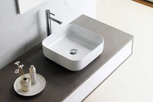 Vasque à poser carrée JS AQUATOP DINAN L. 38 x l. 38 x Ht. 14 cm - porcelaine - Blanc brillant