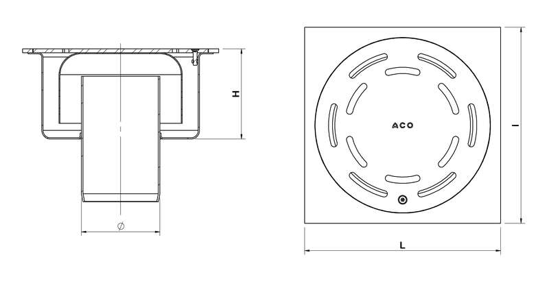Siphon de sol ACO NETDRAIN standard sortie verticale DN100 en acier inoxydable - 250 x 250 mm