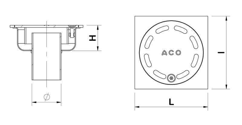 Siphon de sol ACO NETDRAIN standard sortie verticale DN40 en acier inoxydable - 100 x 100 mm