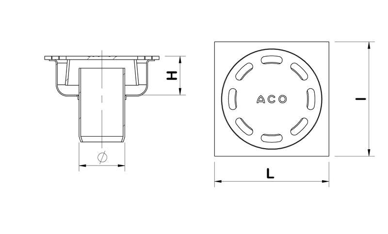 Siphon de douche ACO SHOWERDRAIN EKO sortie verticale DN40 en acier inoxydable brillant - 100 x 100 mm