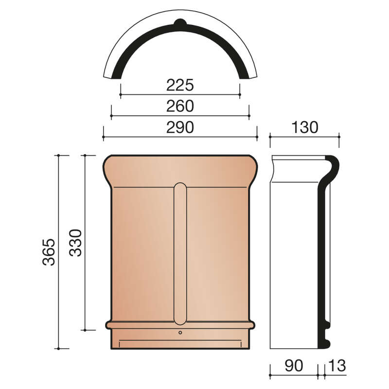 Faîtière/arêtier demi-rond en terre cuite VARIO ardoise l. 225 mm